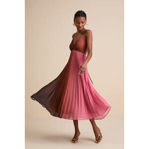 Lulus Belisse Rust Ombre Pleated Lace-up Midi Dress Brown - Size M